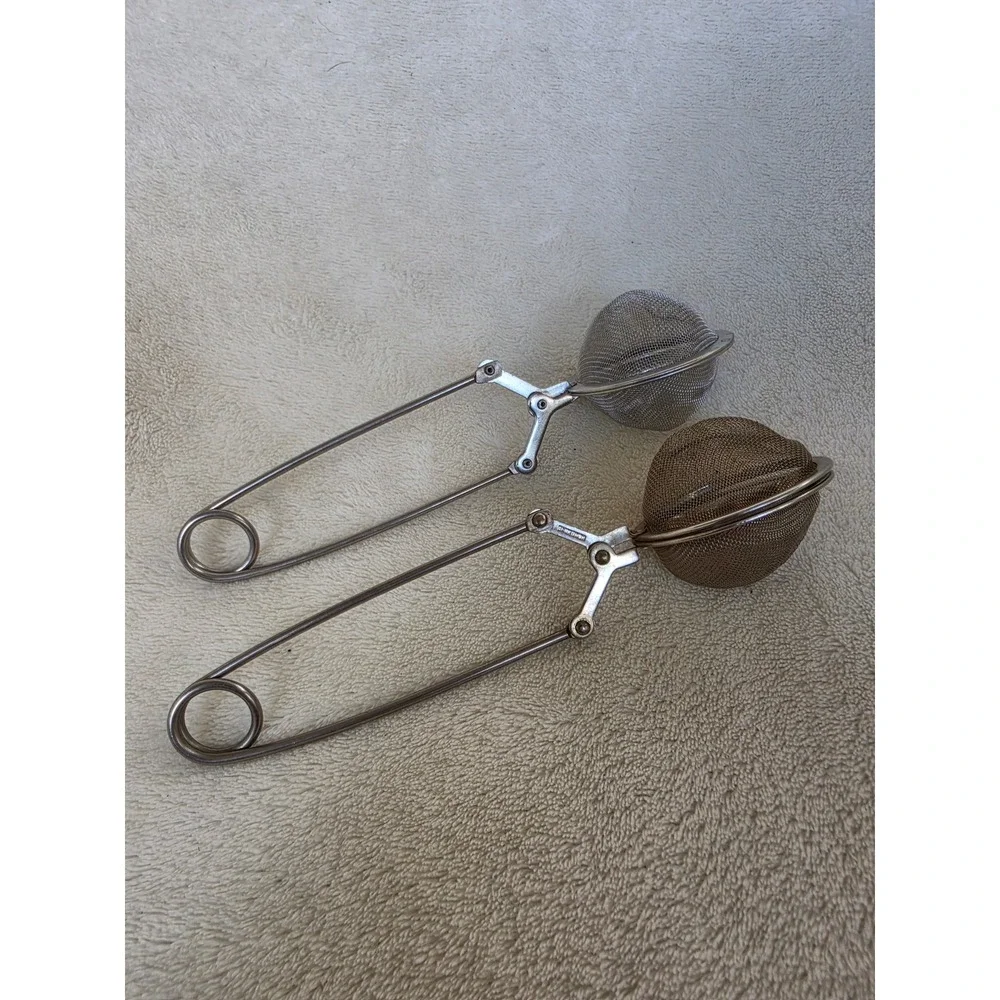 Vintage Safety Pin Style Mesh Tea Ball Infusers 2 Stainless Steel Steepers